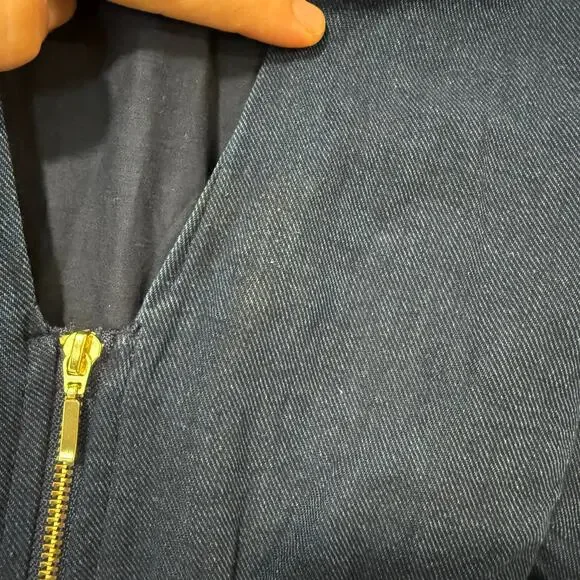 Anthropologie The Tommie Cap-Sleeve Smocked Front-Zip Shirt Dress Midi Denim 1X - Picture 8 of 9